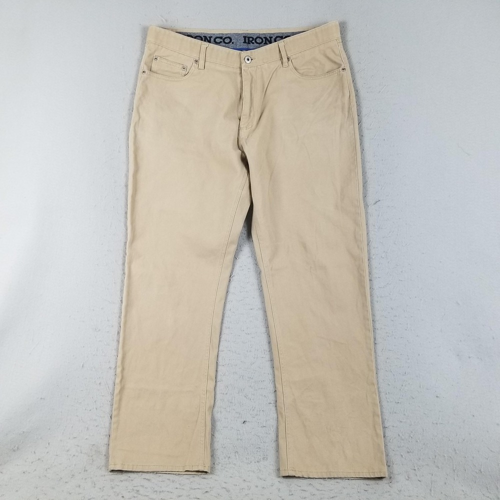 Iron Co Pants Mens 38x32 Beige‎ Khaki Straight Leg Casual Chino Cotton Twill